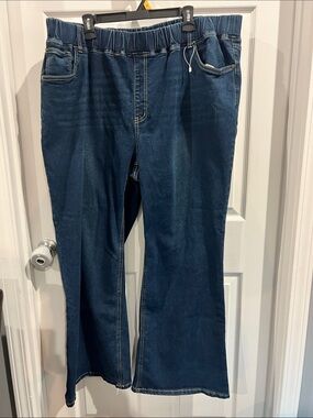 BloomChic Dark Blue Flare Jeans with Elastic Waist